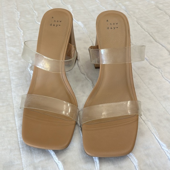 A New Day Women's Chunky Block High Heel Slip On Mules Sandals Transparent Strap - Picture 4 of 8